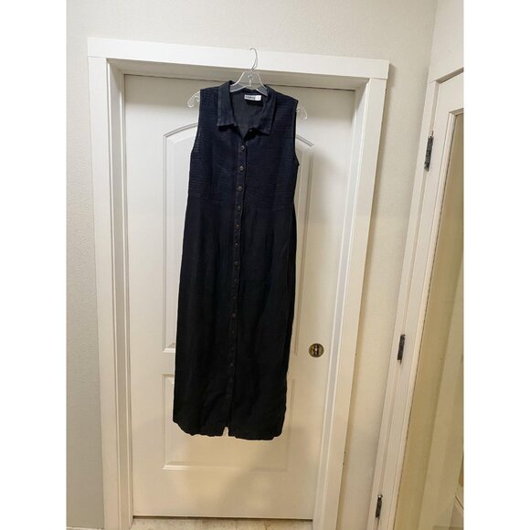 Kiko Dress Womens Small Black Button Front Sleeveless Maxi Textured Linen Blend - Picture 1 of 5